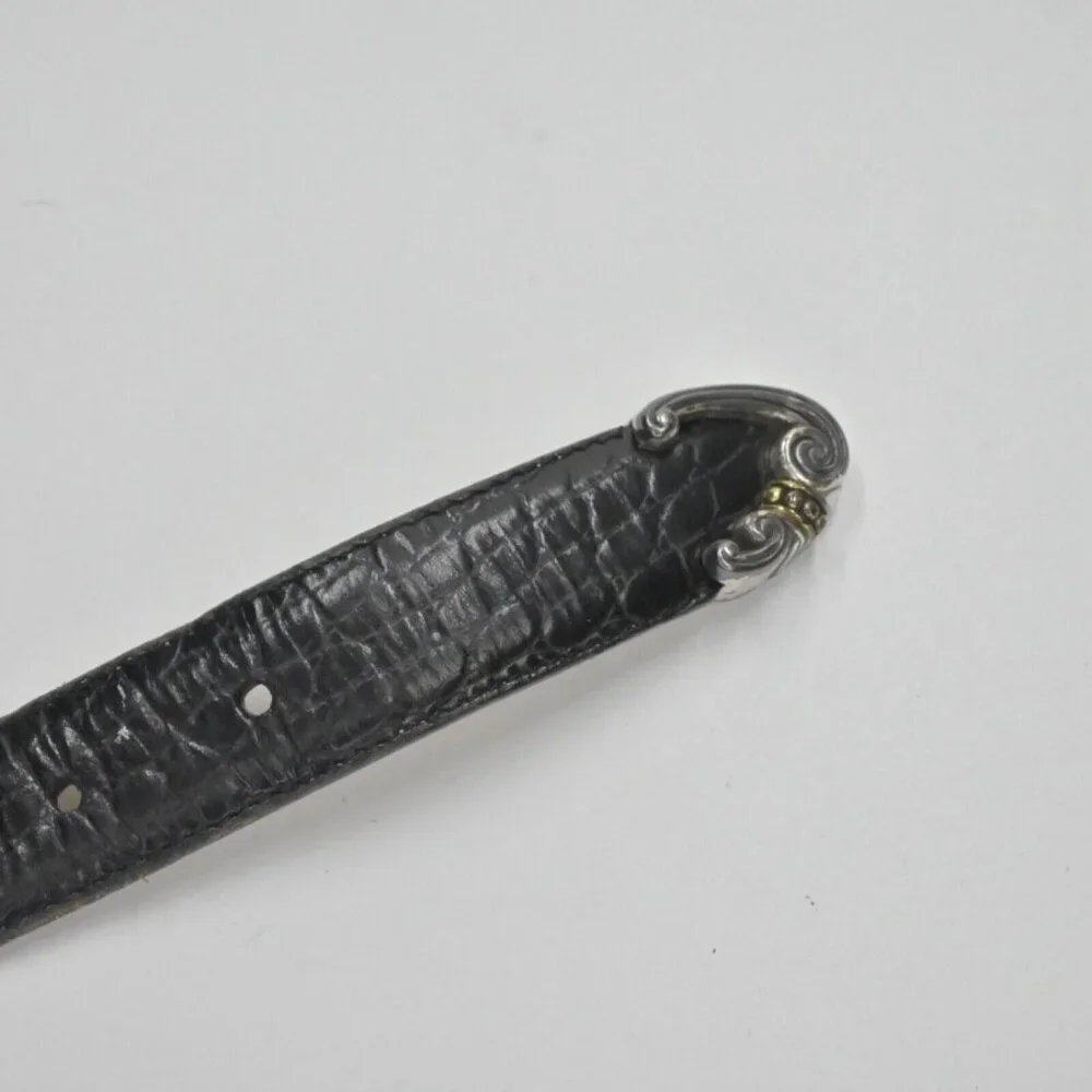 Vtg BRIGHTON Belt Womens Size L/34 Black Croc Embossed Leather Mix Metal Buckle - Picture 8 of 10